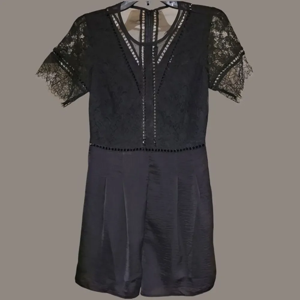 NWT Sugar + Lips Black Lace Romper Small Back Zip